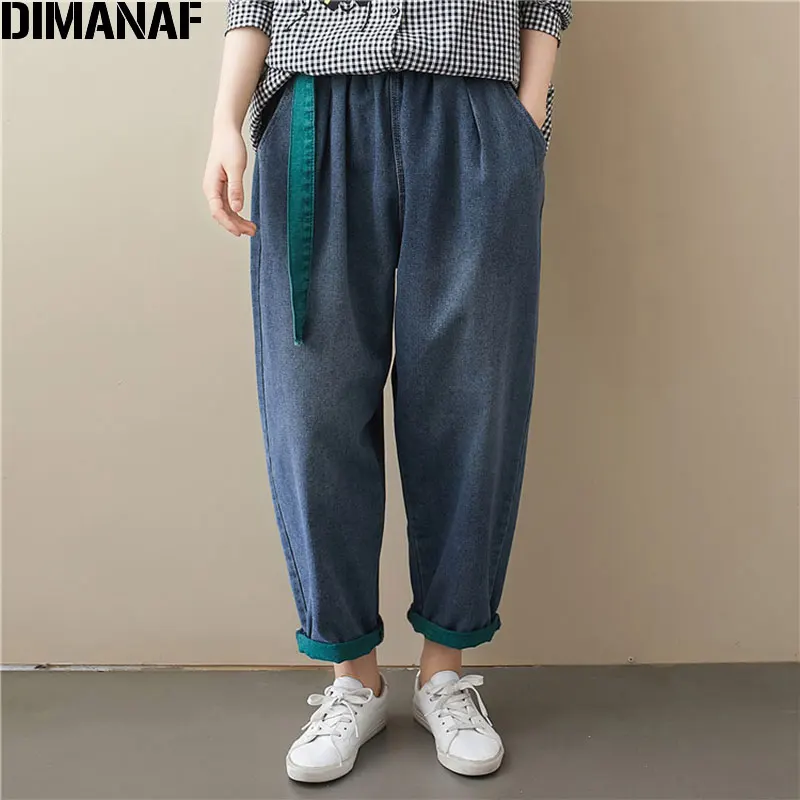 

DIMANAF Plus Size Women Jeans Pants Lady Long Pants Loose Denim Pants Female Trousers Pantalones Oversize Clothing With Sashes