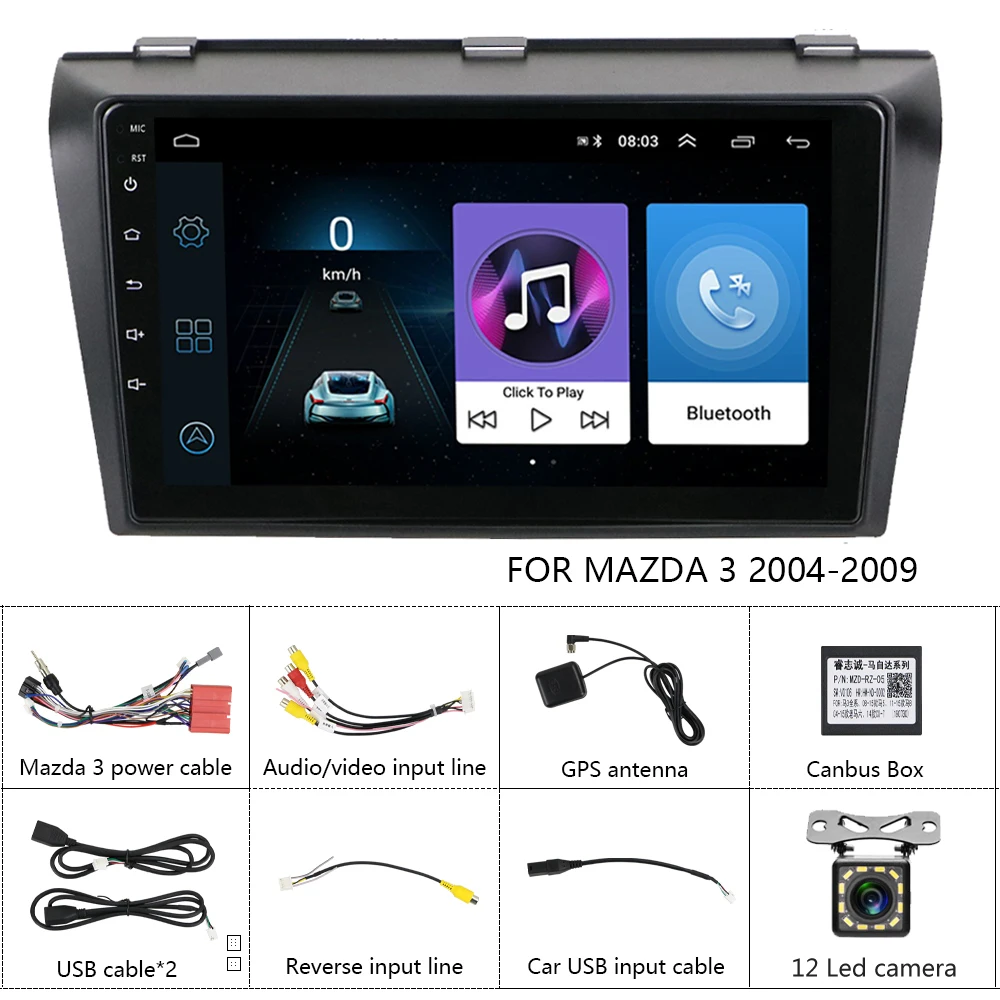 AMPrime " 2 din Android автомобильный Радио мультимедийный плеер 2 Din видео MP5 плеер Авто Стерео gps Bluetooth wifi Аудио для Mazda 3 - Цвет: With 12 Led Camera