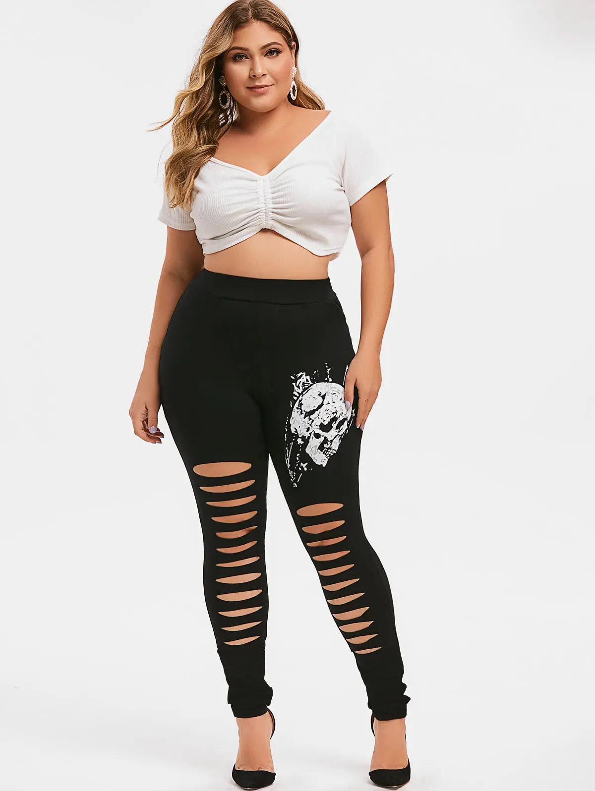 ROSEGAL Plus Size Ripped Skull Print 