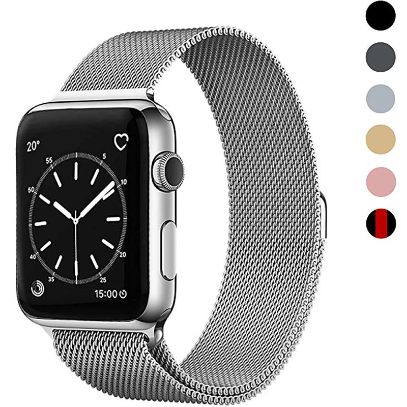 Миланский Браслет-петля, браслет из нержавеющей стали для Apple Watch, серия 1, 2, 3, 42 мм, 38 мм, металлический ремешок для iwatch 4, 5, 40, 44 мм, разноцветный