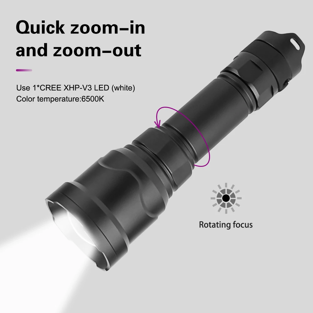  HT10 Hunting Light LED Flashlight Torch Green Red White Light Spotlight XPL V3 LED Torch with Brack - 4000357981281