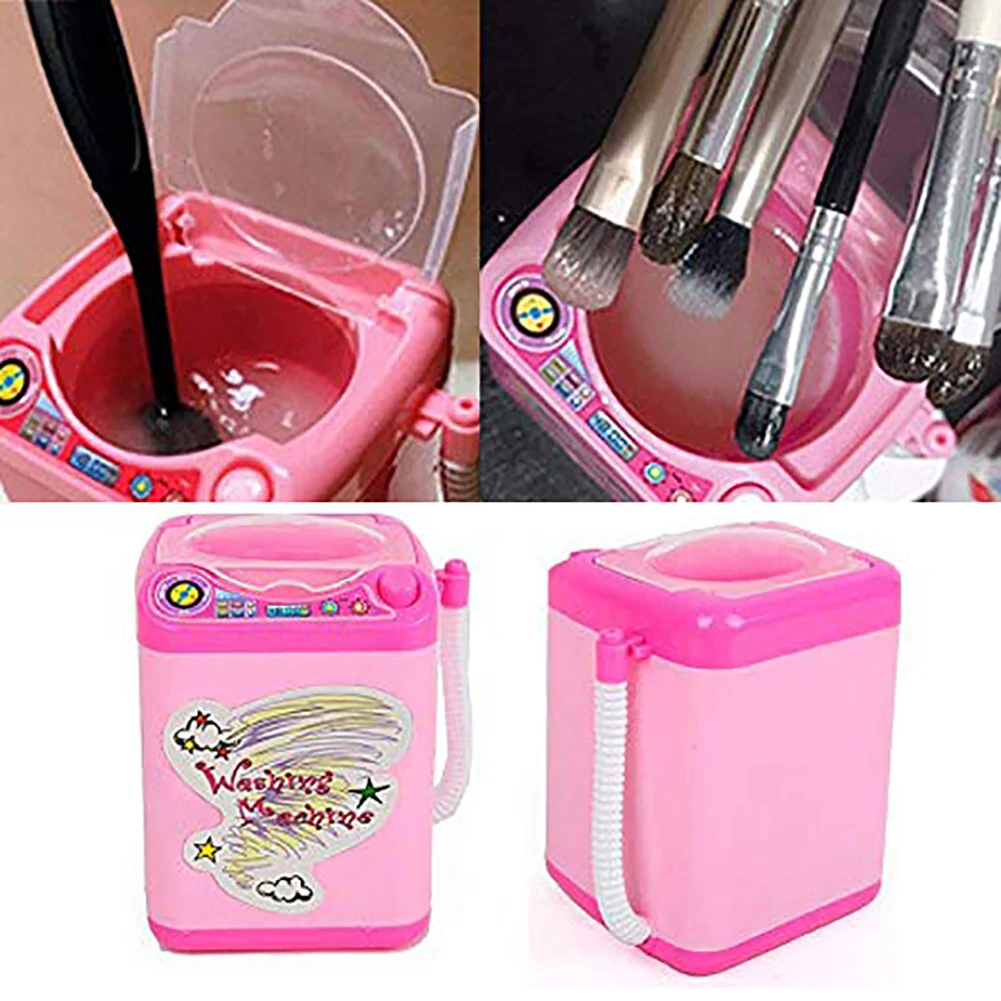 Adults Kids Makeup Brush Cleaner Device Automatic Cleaning Washing Machine Mini Tools Miniature Laundry Playset Mini Pretend Play Toys Weite Cute Washing Machine Mini Toy Pink 