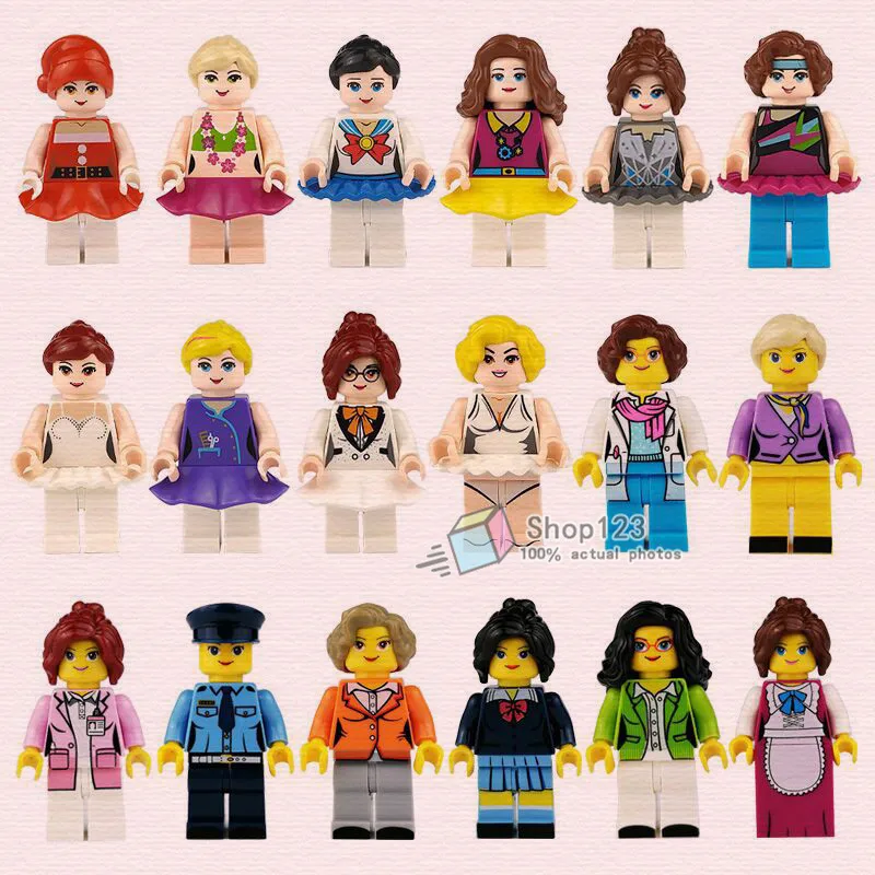 

1 Set of NEW Models DIY Cartoon Girl Uniform Cosplay Doctor Teacher Student Nurse Series Humanoid Building Blocks for Children