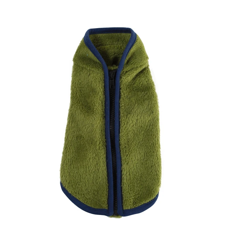 Флисовый жилет с воротником под горло для домашних животных, однотонная одежда на молнии для собак породы Йоркширский терьер, костюмы для маленьких собак, жилеты для собак - Цвет: Зеленый