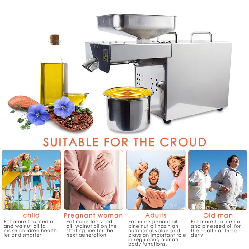 US $191.77 Intelligent Temperature Controlled Stainless Steel Oil Press Machine Oil Extractor for ColdHot Squeeze