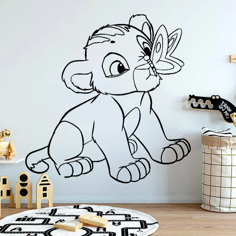 Simba Autocollant Mural Roi Lion Amovible Dessin Anime Papillon Decoration Pour Chambre D Enfant Et Bebe Aliexpress