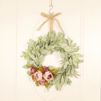 

Flocking Leaf Peony Wreath Ribbon Bowknot Simulation Plant Wreath Halloween Thanksgiving Christmas Wall Hanging Decoration Silk