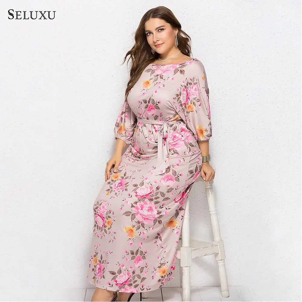 Seluxu осень Новое Женское платье большого размера vestidos цифровая печать платье посылка сексуальное платье большого размера женское платье