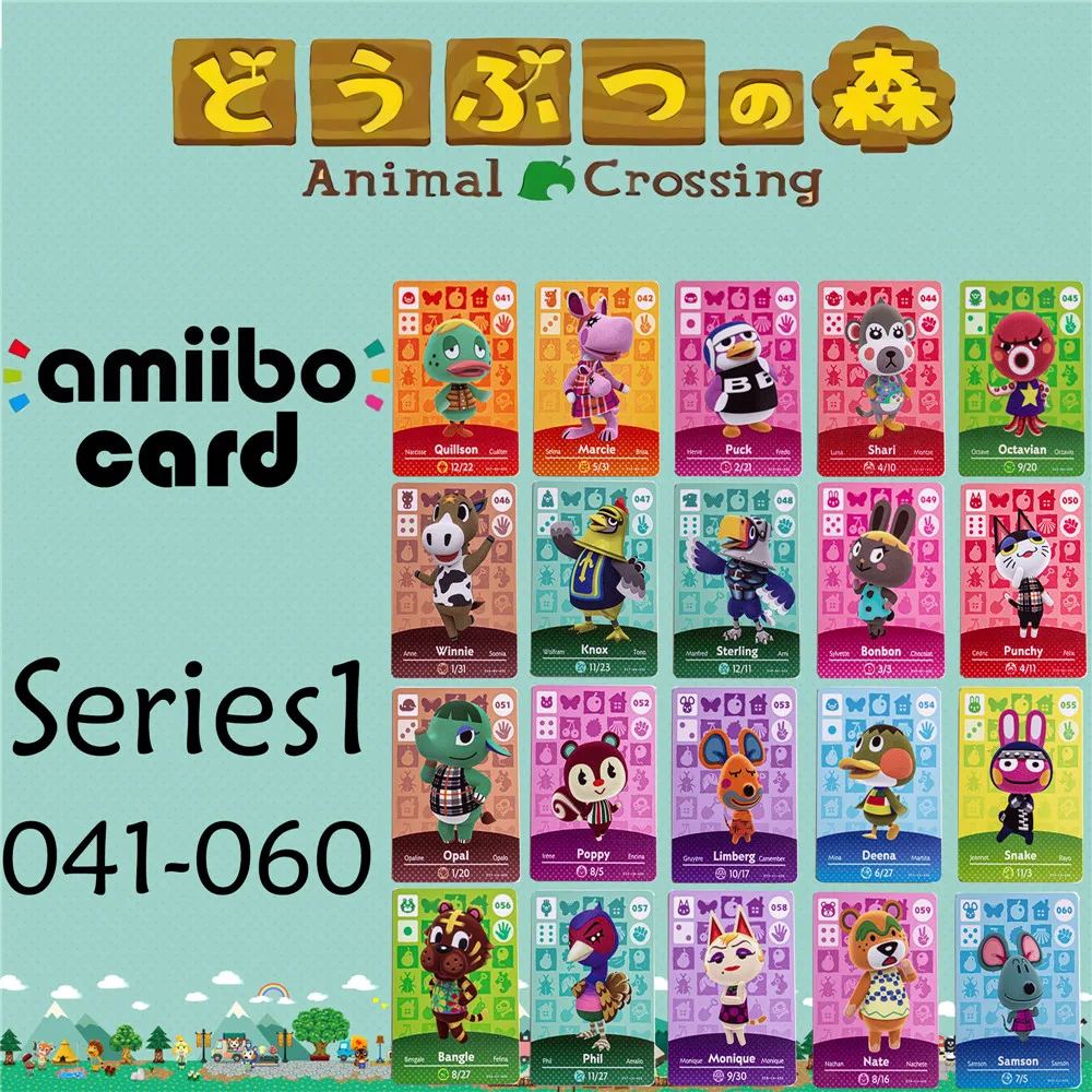 

Animal Crossing Genuine data New Horizons Game Amiibo Card For NS Switch 3DS Game Set NFC Cards Series1 041-060 Matte material