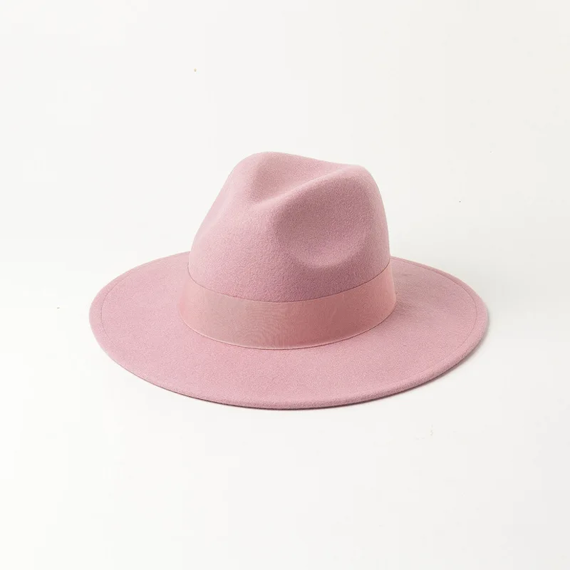 USPOP новые женские Джазовые фетровые шляпы текстурированная шерстяная фетровая шляпа Повседневная модная многоцветная лента шерстяной джазовый шляпы - Цвет: Pink 2