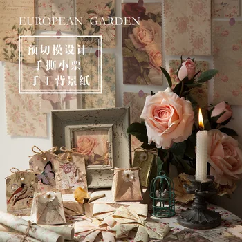 

JIANWU 8 Sheets European Garden Series Retro Memo Pad Tearable Material Paper Die Cutting Handmade DIY journal Pad