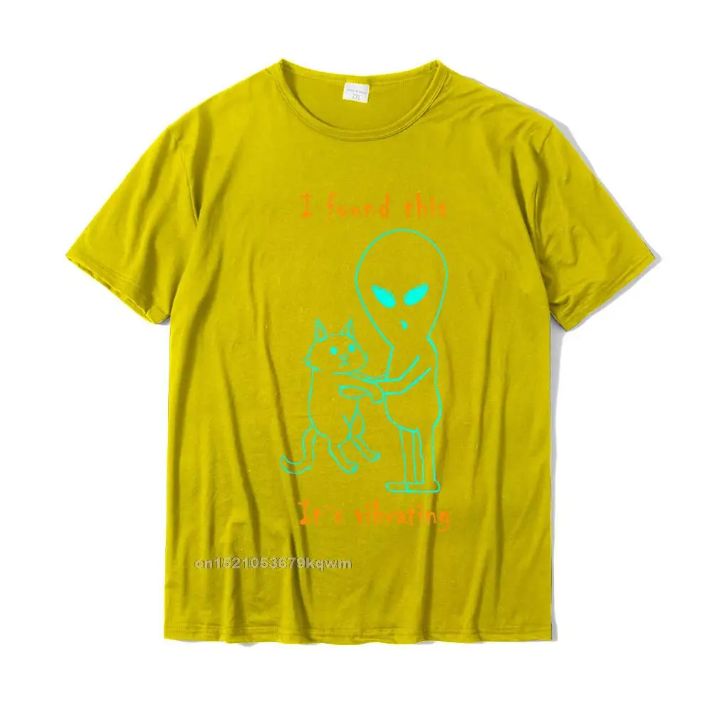 Printed Leisure VALENTINE DAY All Cotton Crewneck Men Tops Shirt Birthday Tshirts Wholesale Short Sleeve T Shirts Funny Alien and Cat Gift - I Found This - Its Vibrating T-Shirt__4485 yellow