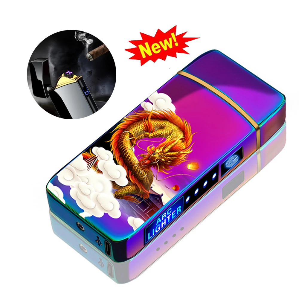 Windproof Electric Dual Arc Lighter USB Rechargeable Flameless Plasma Pulse Cigarette Candle With LED Power Display | Дом и сад