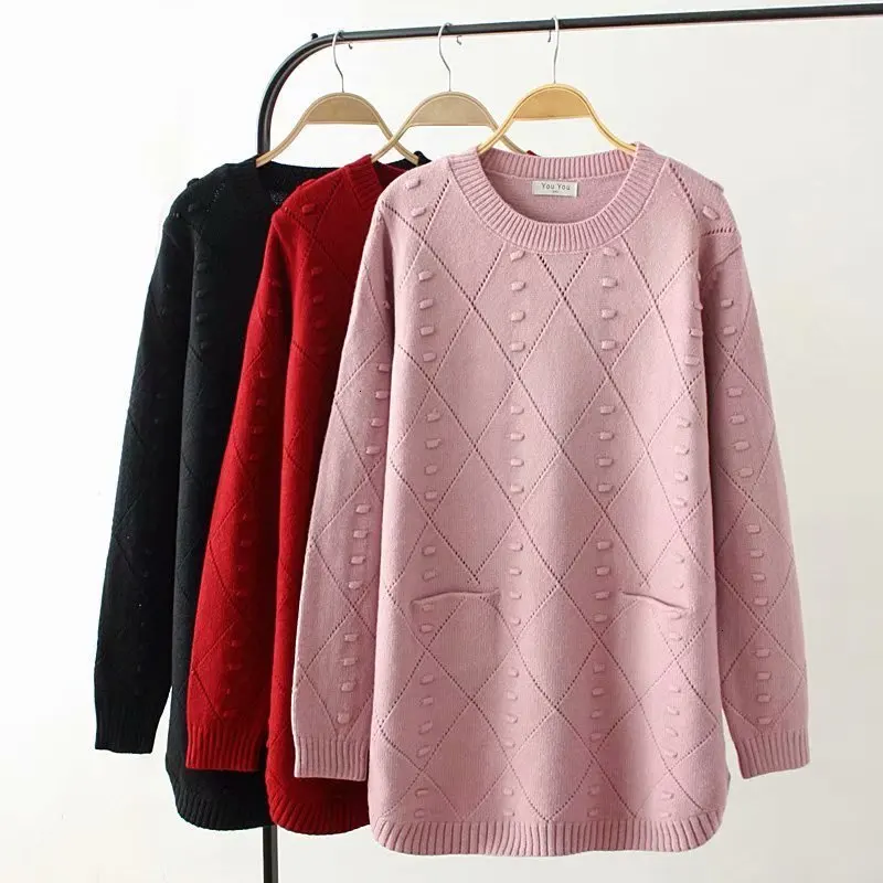 

Plus size herfst winter O-hals vrouwen Gebreide truien roze & dark red & black hollow out dames trui wol vrouwelijke 4XL