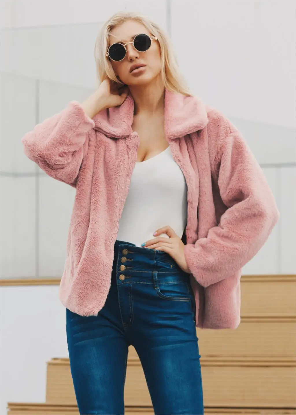 

LOOZYKIT 2019 Solid Color Faux Fur Coat Female Autumn Winter Thick Warm Lapel Jacket Suit Collar Streetwear Casual Fur Coats