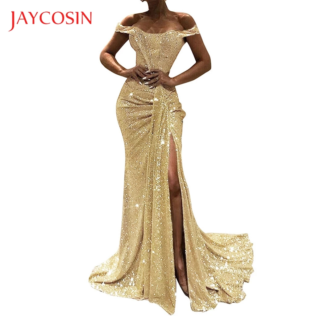 JAYCOSIN Party dresses woman party night Sexy Sequined Stitching Shining Club  Banquet long maxi Dress women vestidos robe femme