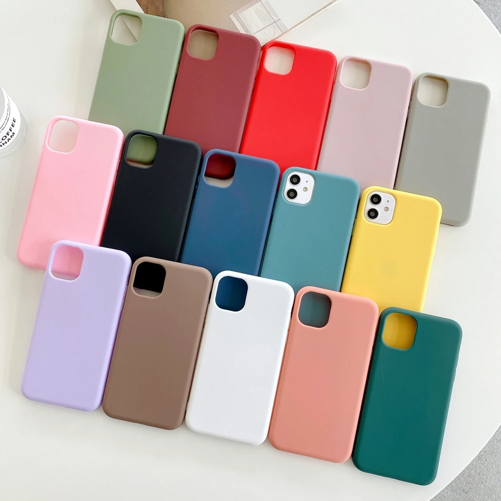Simple Pure Color Phone Case for iPhone 13 12 11 Pro Max X Xr Xs Mini Ultra Thin Soft TPU Cover