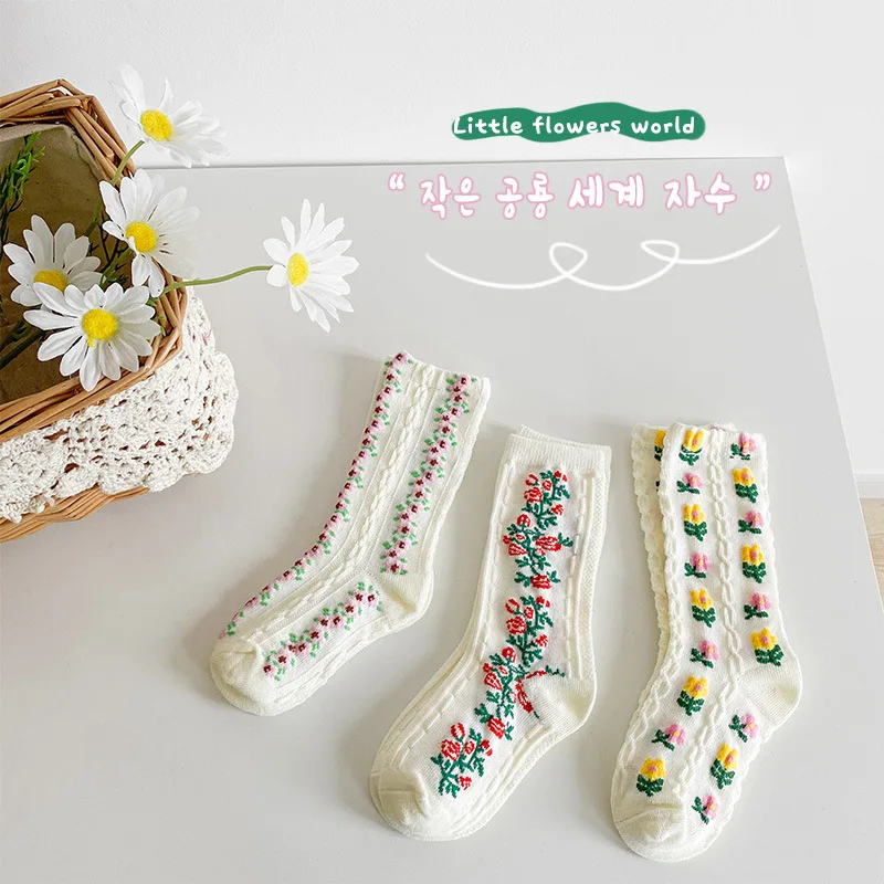 Cartoon Socks Children Socks 3 Pairs/lot Children's Socks Japanese Korean Style Cartoon Flower Women Socks Dress Girl's Spring Summer Kawaii