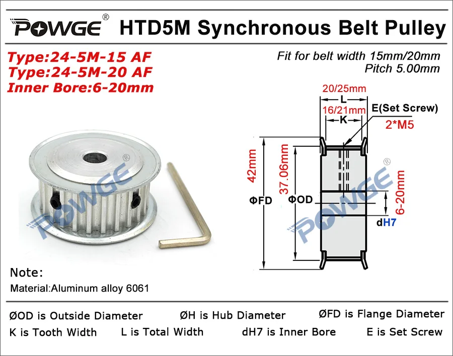 POWGE 24 зубы HTD 5 м Синхронный шкив ГРМ диаметр 6/6. 35/8/10/12/14/15/16/17/18/19/20 мм для Ширина 15/20 мм HTD5M 24 зубы до 24 месяцев