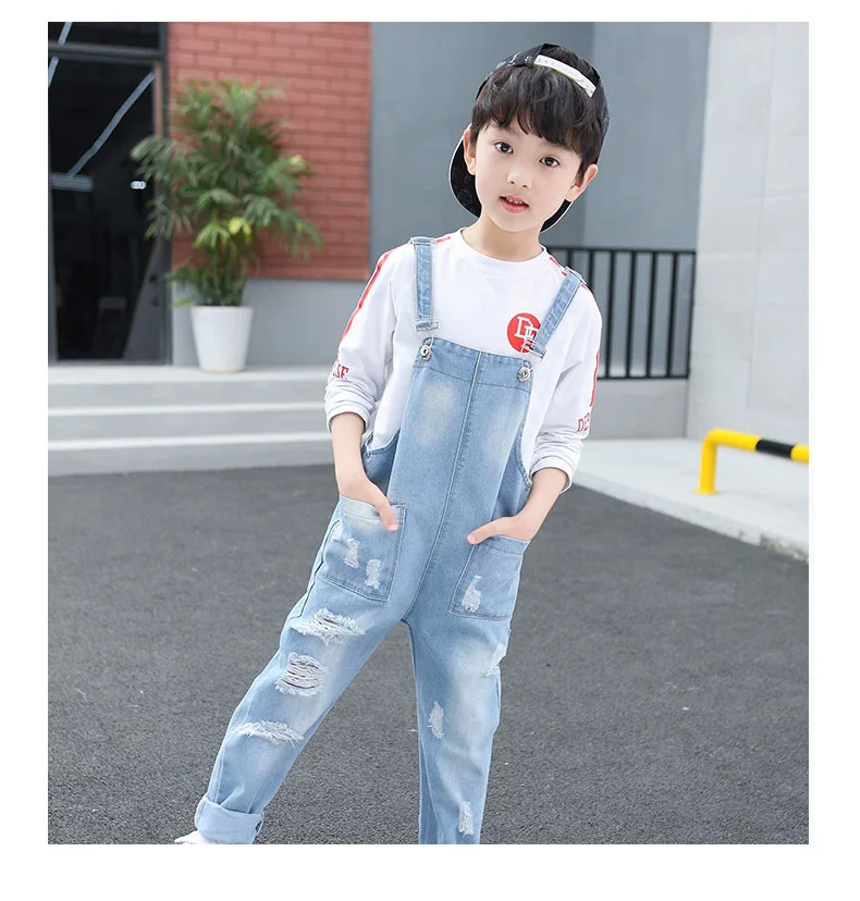 Summer New Style Children Girls' Overalls Children Students Korean-style Lettered Shoulder Strap Jeans