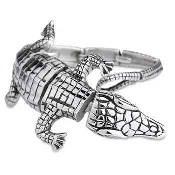 

Hyperbole Crocodile Charm Bracelet Bangle 361L Blacken Stainless Steel 3D Animal Fish Male Bracelets Fashion Jewelry