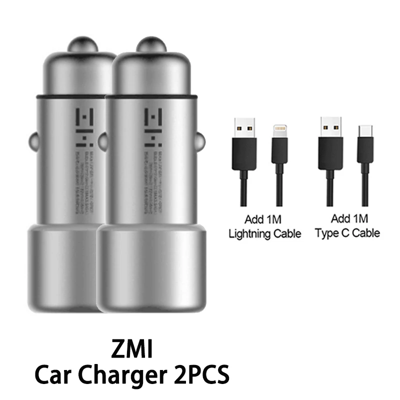 ZMI 2PCS Cable Крепление для спортивной камеры Xiao mi автомобиля Зарядное устройство QC 3,0 Dual USB быстрое зарядное устройство 5 V/3A 9В/2A mi автомобиля-Зарядное устройство для Android iOS iPhone samsung huawei - Тип штекера: ZMI 2PCS Cable