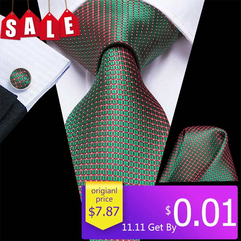 0,01 Hi-Tie зеленый Рождественский галстук для мужчин Hanky запонки набор шелк Цветочный Жаккард Gravatas вечерние большой мужской галстук