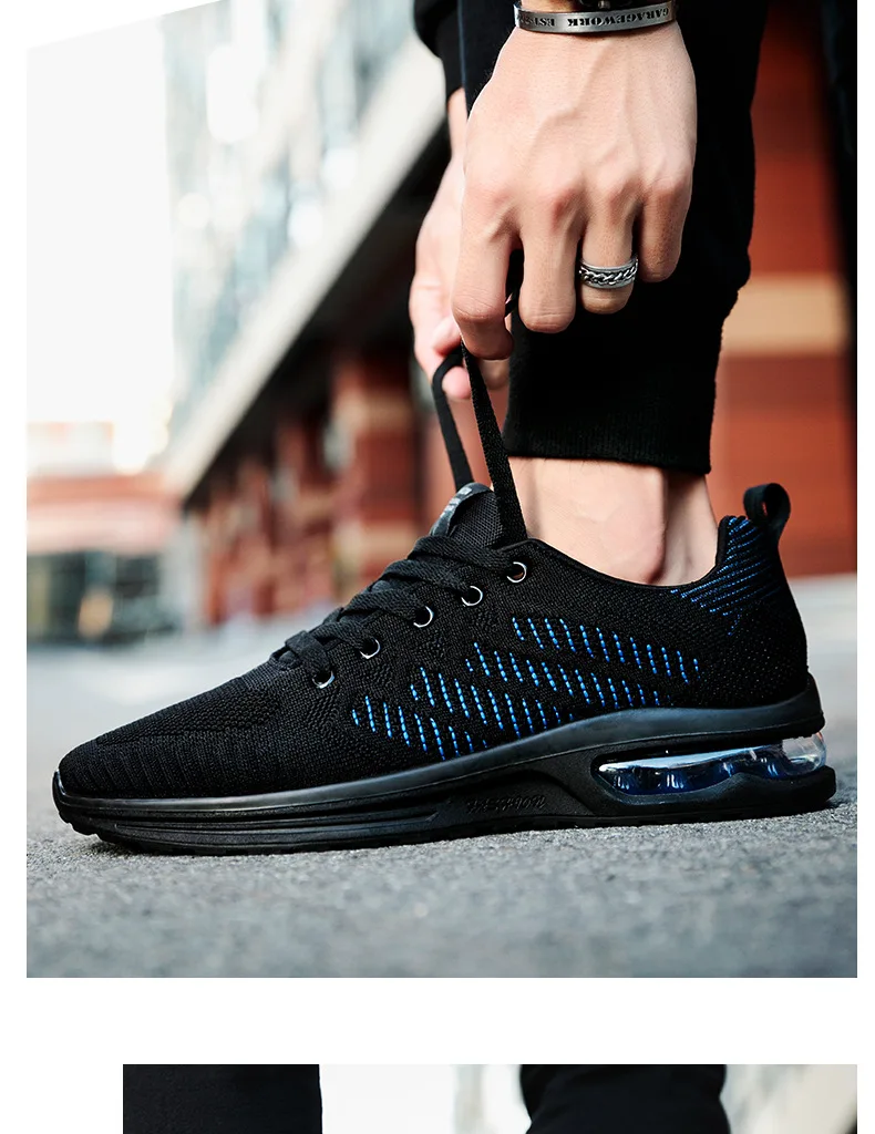 Autumn New Style Athletic Shoes Men Fly Netting Surface Air Cushion Running Shoes Korean-style Versatile Men's Trendy Shoes
