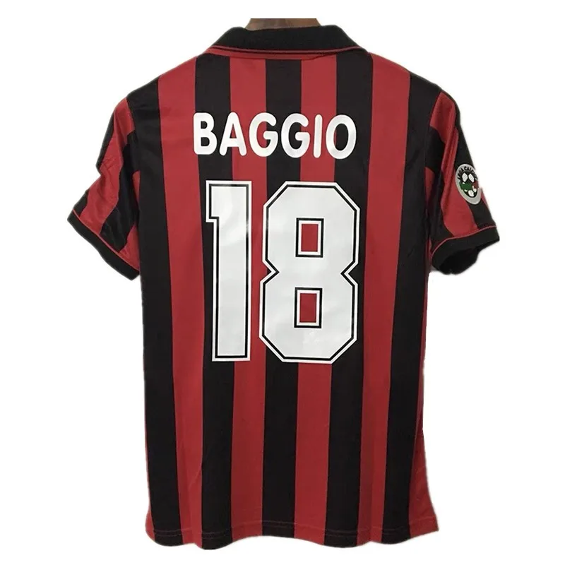 1996-97 Baggio Weah Миланская винтажная Джерси домашний топ с коротким рукавом на заказ