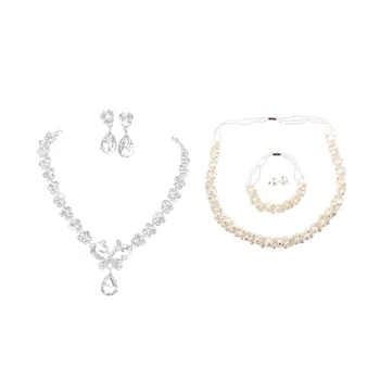 

1 Set White Pearl Jewelry Sets Necklace Earrings Bracelet & 1 Set Necklace and Earrings Rhinestone Butterflies