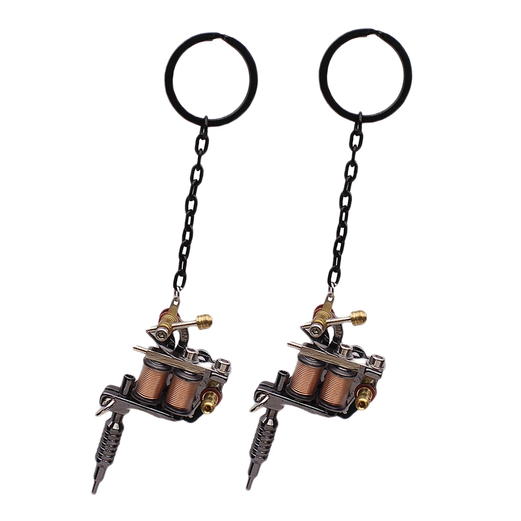 2Alloy  Gun Necklace Key Chain Mini Tattooing Machine Necklace Pendant