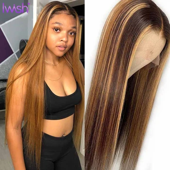 

Ombre Honey Blonde Lace Front Wig Human Hair Brown Highlight Wig Human Hair Remy 13x4 straight Lace Front Wig With Highlight