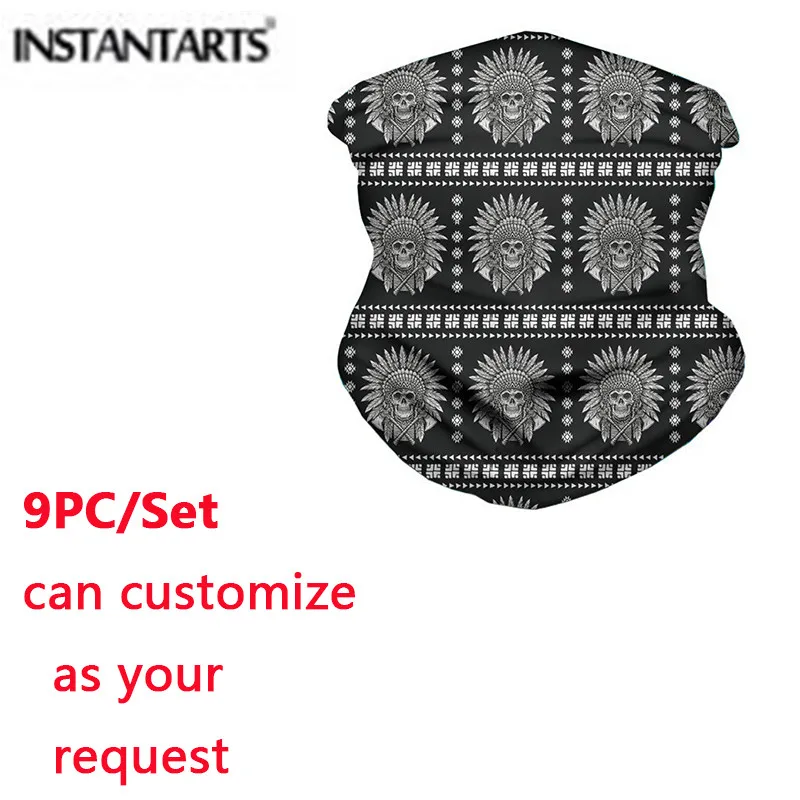 INSTANTARTS 9Pcs/Set Native American Indian Skull Printing Elastic Magic Scarf Bandana Bracers Sport Hiking Balaclava | Спорт и
