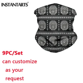 

INSTANTARTS 9Pcs/Set Native American Indian Skull Printing Elastic Magic Scarf Bandana Bracers Sport Hiking Scarf Balaclava