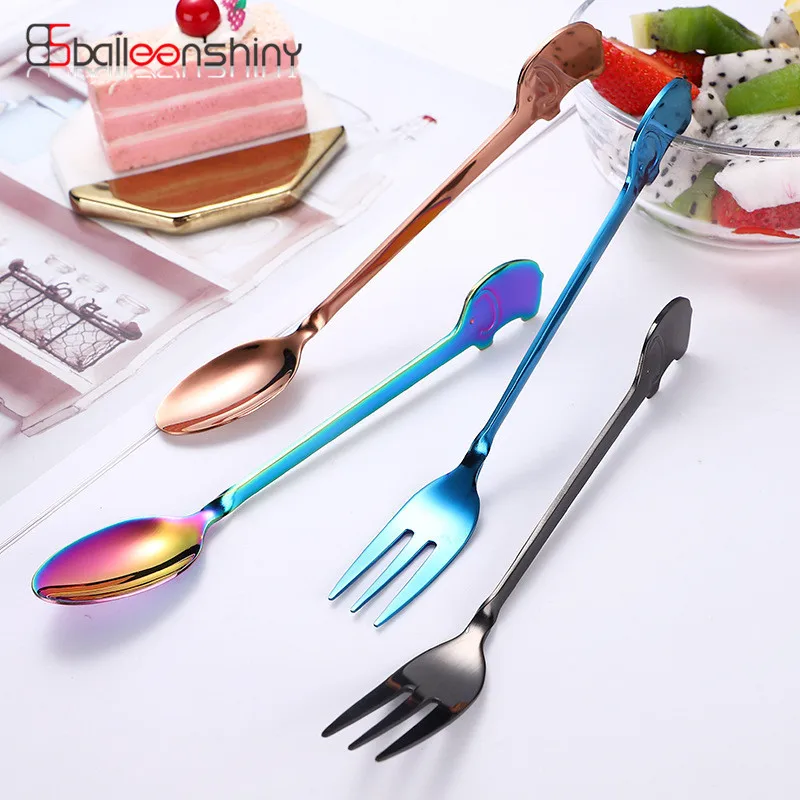 

BalleenShiny mini Tea spoon Fork Set stainless steel Small Fruit Fork Set Gold Dessert Fork Cake Snack Salad Fork dinnerware set