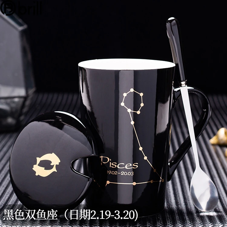

Luxury Fashion Coffee Mug Travel Creative Ceramic Cup with Cover Spoon Tazas De Ceramica Creativas Twelve Constellation Office