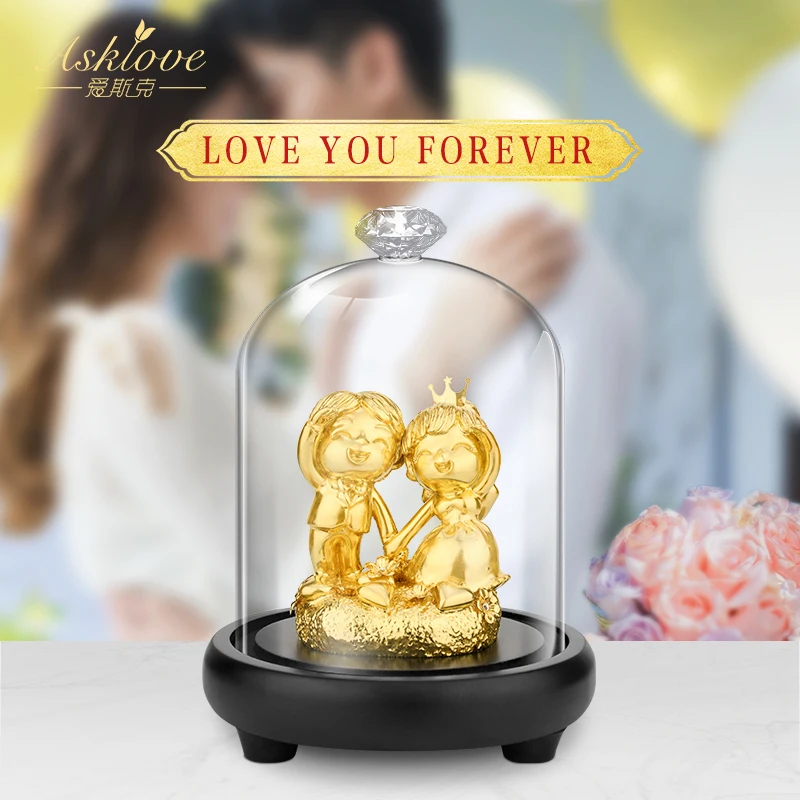 

Кукла свадебная для пар, статуэтка из золотой фольги ручной работы, статуэтка декор для свадьбы, новые пары, свадебные подарки, настольные украшения