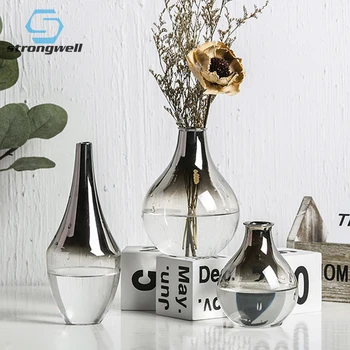 

Strongwell Eroupean Silver Gradient Glass Vase Hydroponic Plant Flower Vase Nordic Home Desk Decoration Furnishing Wedding Gift