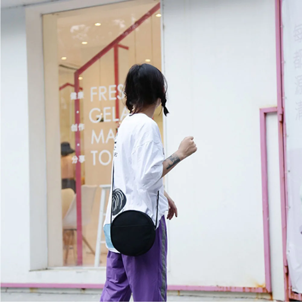 Женская Круглая Простая Холщовая Сумка через плечо для девушек, сумка-мессенджер через плечо, Студенческая сумка, черная, белая, желтая, модные дорожные сумки