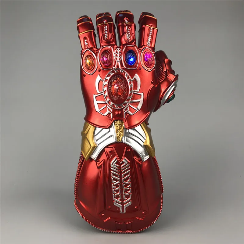 Красный Мстители эндгейм супергерой Железный человек Tony Stark Thanos Бесконечность камень светодиодный свет Косплей перчатка рука Броня ПВХ рука Gauntlet - Цвет: Kids size PVC LED