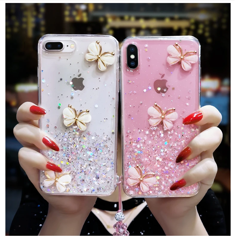 Блестящий чехол для телефона с бабочкой iPhone 11 Pro X XS Max XR 6 6s 7 8 Plus |