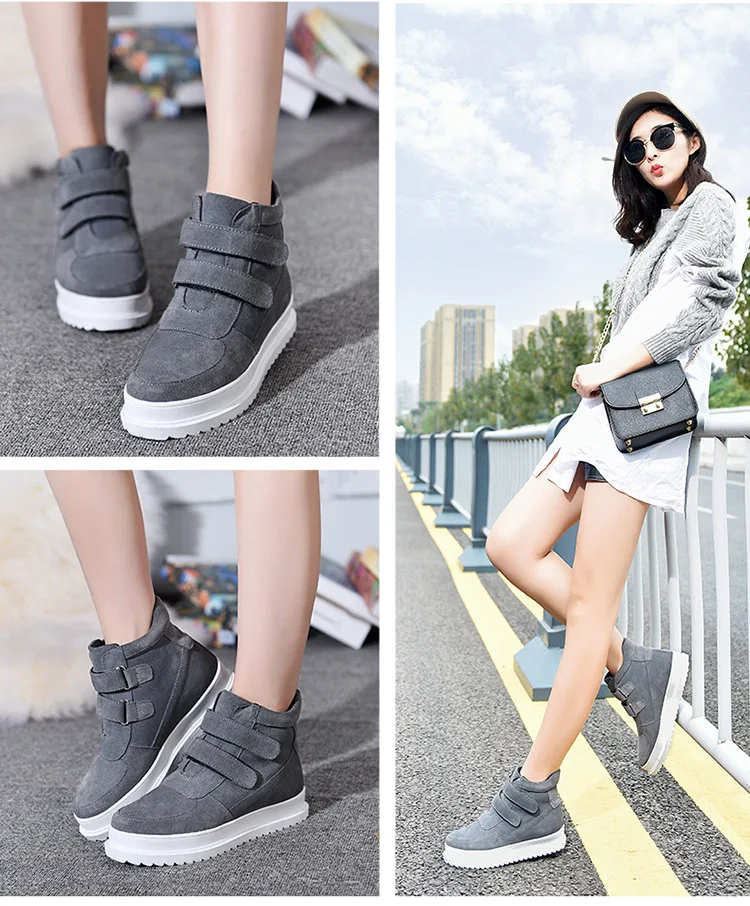 SWONCO Suede Leather Sneakers Woman Winter Snow Boots New Female High Top Black Casual Shoes Sneakers Fur Warm Snow Boots