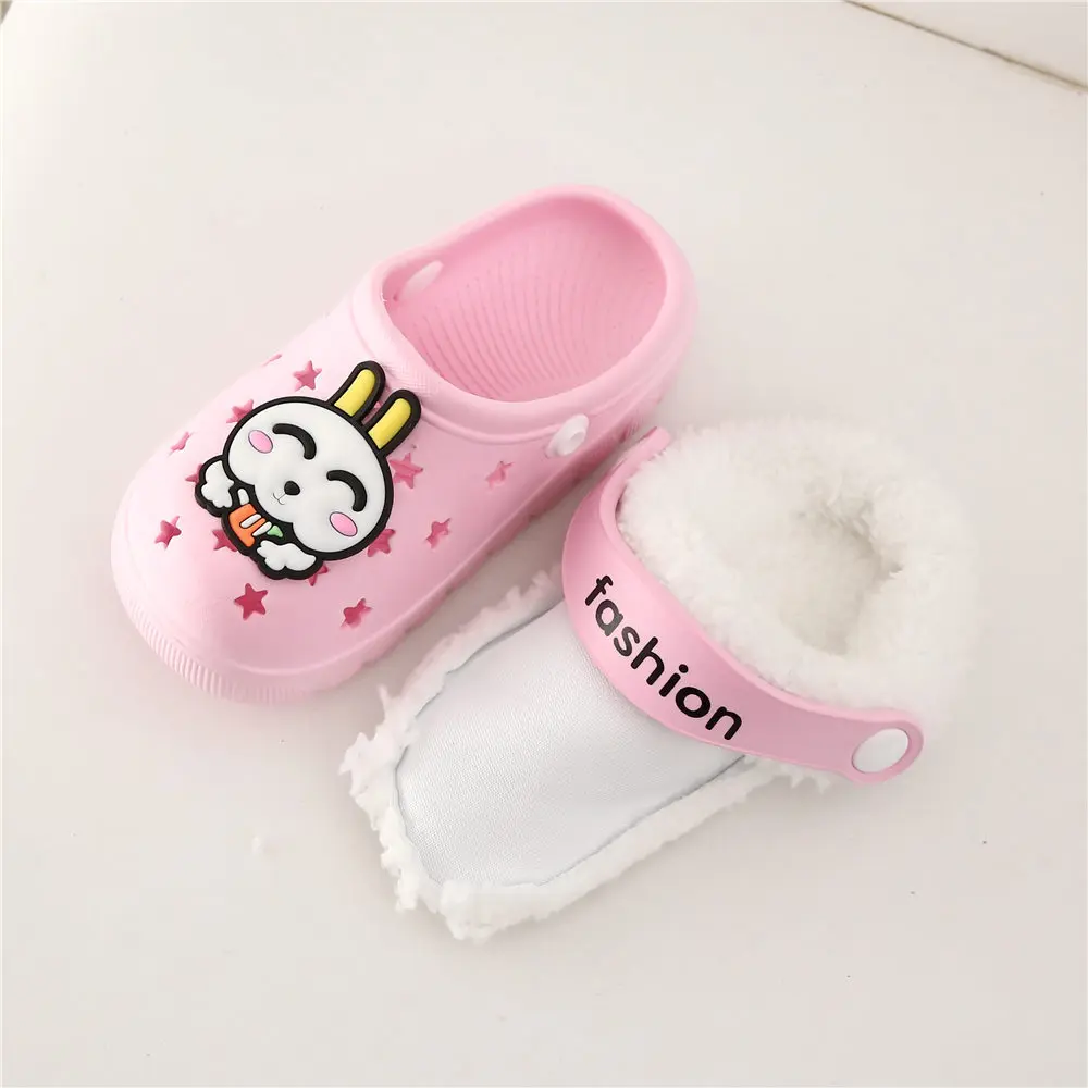 Rabbit Winter Kids Carrot Shoes Boys Girls EVA Non Slip Slippers Children Garden Shoes Toddler Indoor Home Warm Cotton Slipper