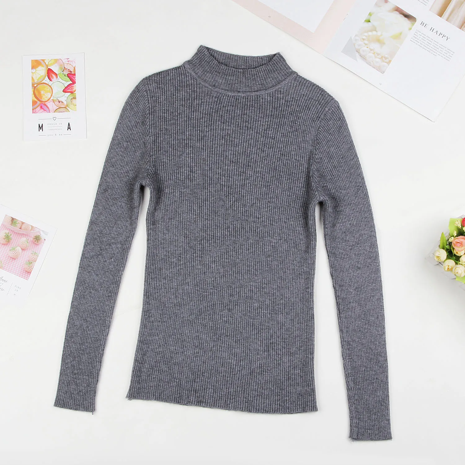 DeRuiLaDy Fall New Women Turtleneck Sweater Pullover Black Pink Knitted Slim Sweaters Tops Winter Casual Sweater Jumper Top