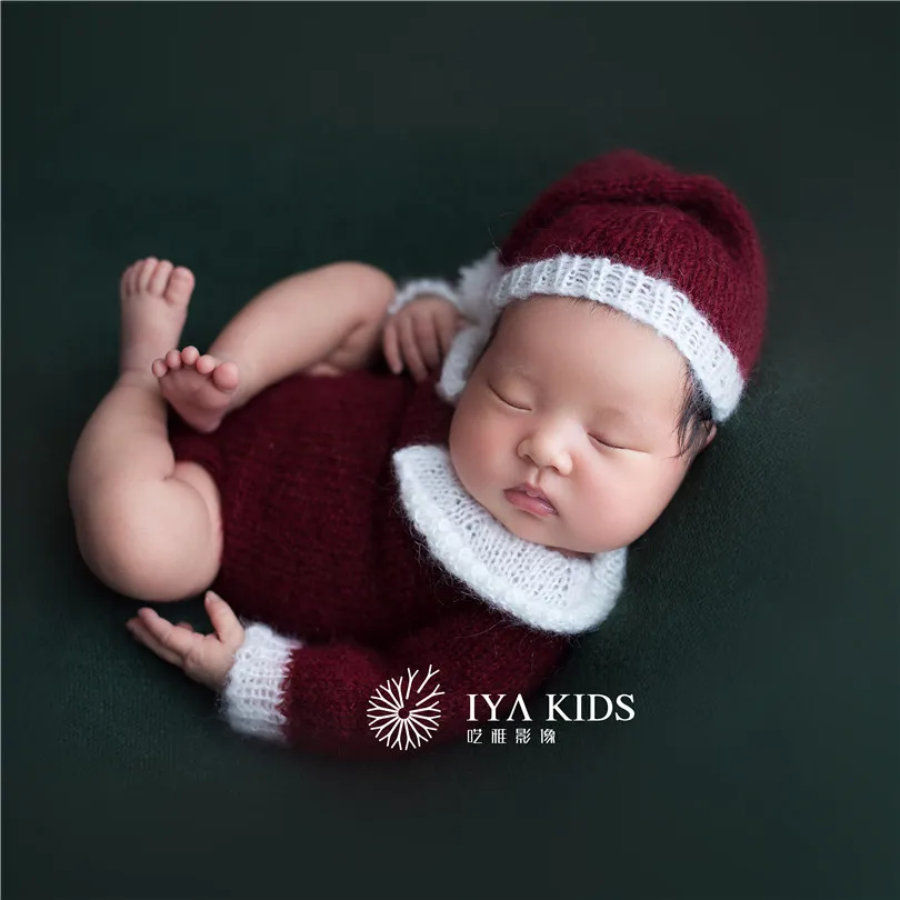 as photo Винтажная детская Рождественская одежда для фотосъемки новорожденный Санта шапочка для новорожденных вязаный детский комбинезон с шапочкой, комплект для фотосъемки новорожденных - Цвет: as photo