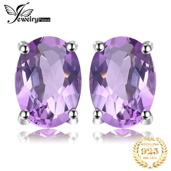 

JewelryPalace 1.4ct Genuine Amethyst Stud Earrings 925 Sterling Silver Earrings for Women Korean Earings Fashion Jewelry 2020