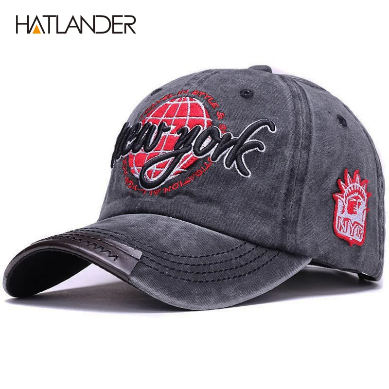 Black HATLANDER Классическая хлопковая бейсбольная Кепка с вышивкой, спортивные шапки Нью-Йорк, солнцезащитные кепки с буквами, бейсболка, винтажная мягкая шапка для папы - Цвет: Black