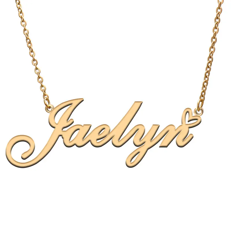 

Jaelyn with Love Heart Name Necklace for Women Stainless Steel Jewelry Nameplate Pendant Femme Mother Child Girls Gift