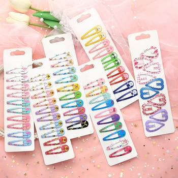 

10 Pieces New Cute High Quality Printing Snap Hair Clips For Kids Solid Matel Hairpins Girls Hair Accessories Clips