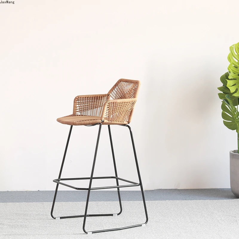 Nordic Bar Stool simple Modern High Feet Stool Rattan Chair Leisure Backrest Simple Household Bar Chair Creative Stools